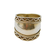 Sterling Silver Graduating Patterned Wide Band Dress Ring Vintage c1970 Size Q