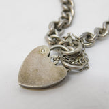 Sterling Silver Curb Link Charm Bracelet Heart Lock Clasp Vintage c1970
