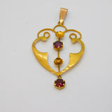 Edwardian 9ct Yellow Gold Almandine Garnet Set Lavalier Drop Pendant Antique