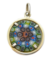 Sterling Silver Mounted Millefiori Glass Pendant Vintage c1980s