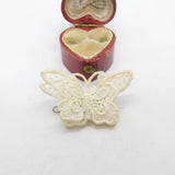 Silver Metal & Cotton Form Butterfly Brooch Antique c1920 Art Deco