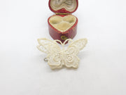 Silver Metal & Cotton Form Butterfly Brooch Antique c1920 Art Deco