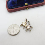 Sterling Silver and Twin Diamante Flowers Charm Pendant Vintage c1970