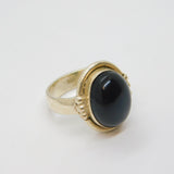 Sterling Silver Cabochon Black Onyx Agate Studio Dress Ring Vintage c1970 Size O