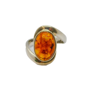 Sterling Silver Oval Baltic Amber Swirl Front Band Ring Modern c2000 Size P 1/2