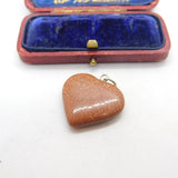 Sterling Silver & Goldstone Heart Pendant Vintage c1970