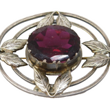 Sterling Silver Faceted Garnet Set Floral Brooch Pin Vintage c1970