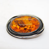 Sterling Silver Mounted Baltic Amber Dress Brooch Vintage c1970s