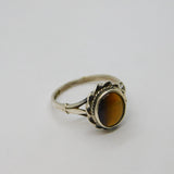 Sterling Silver Cabochon Tiger's Eye Dress Band Ring Vintage 1978 Size O 1/2