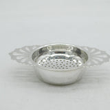 20th Century Maltese .917 Grade Silver Floral Tea Strainer on Bowl Antique c1920