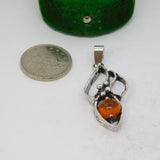 Sterling Silver Baltic Amber Set Leaf Design Charm Pendant Vintage c1970