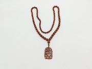 Japanese Long Cinnabar Lacquer Guard Necklace Aesthetic Bird Pendant Antique