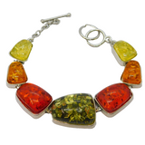 Sterling Silver Multi-Colour Baltic Amber Graduating Bracelet Vintage c2000