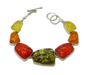 Sterling Silver Multi-Colour Baltic Amber Graduating Bracelet Vintage c2000