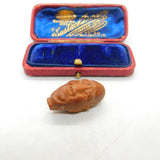 Chinese Export Carved Nut Seed Bead Pendant In Face Form Antique c1900