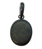 Victorian Hand Chased Vulcanite Floral Pattern Drop Pendant Antique c1880s