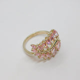 Sterling Silver Pink CZ Leaf Style Statement Ring Vintage c2000 Size V 1/2