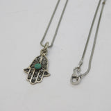 Sterling Silver & Turquoise Hamsa Hand Pendant Necklace Vintage c1970s