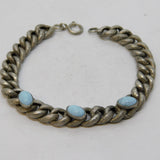 Victorian Sterling Silver & Turquoise Hollow Curb Link Chain Bracelet Antique