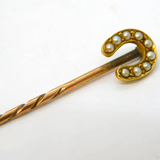 Edwardian 15ct Gold Seed Pearl Set Horseshoe Stick Pin Antique c1910