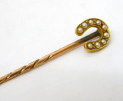 Edwardian 15ct Gold Seed Pearl Set Horseshoe Stick Pin Antique c1910