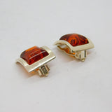 Pair of Sterling Silver Baltic Amber Curved Clip-On Earrings Vintage c1970