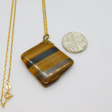Gold On Sterling Silver Tiger's Eye Organic Shape Pendant Necklace Modern c2000
