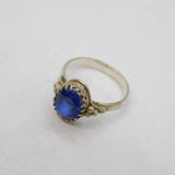 Sterling Silver Oval Sapphire Solitaire Studio Dress Ring Vintage c1970 Size M
