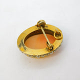 Victorian Gold Plated, Seed Pearl, Shell Cameo Brooch Pendant Antique c1890
