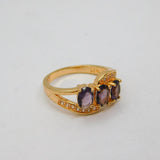 Rose-Gold On Sterling Silver Triple Oval Amethyst Ring Modern c1990 Size R 1/2