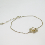Sterling Silver Pearl & CZ Flower With Delicate Chain Bracelet Vintage c1990