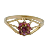 Gold On Sterling Silver 9 Stone Ruby Cluster Dress Ring Vintage c1970 Size P