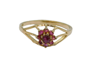 Gold On Sterling Silver 9 Stone Ruby Cluster Dress Ring Vintage c1970 Size P