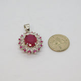 Sterling Silver Multi-Stone Ruby & White Sapphire Cluster Pendant Modern c1990s
