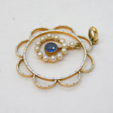 Edwardian 15ct Gold, White Enamel, Pearl & Sapphire Lavalier Pendant Antique