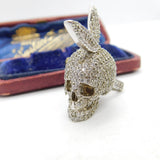 Sterling Silver Pave Set Diamond Paste Bunny Skull Statement Pendant c2000