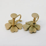 Silver Plated, Green Enamel, Seed Pearl Shamrock Screw-Back Earrings Vintage