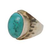 Taxco Style Sterling Silver & Cabochon Turquoise Signet Ring Vintage