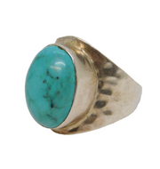 Taxco Style Sterling Silver & Cabochon Turquoise Signet Ring Vintage