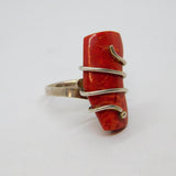 Sterling Silver Chunky Red Jasper Studio Statement Ring Vintage c1970 Size Q 1/2