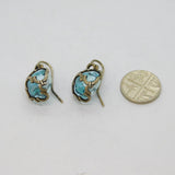 Pair of Sterling Silver Pale Blue Glass Hook Drop Studio Earrings Vintage c1970