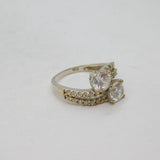 Sterling Silver Multi-Stone Crystal Set Crossover Ring Modern c1990 Size L 1/2