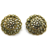 Pair of .800 Silver Marcasite Art Deco Flower Clip On Earrings Antique c1930