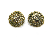 Pair of .800 Silver Marcasite Art Deco Flower Clip On Earrings Antique c1930