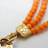 Victorian 9ct Yellow Gold & Coral Beaded Charm Bracelet Antique c1880s