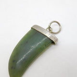 Sterling Silver Mounted Nephrite Jade Claw Form Pendant Vintage c1970