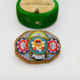 Italian Gilt Metal Floral Micro-Mosaic Brooch Pin Antique c1930 Art Deco
