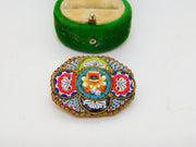 Italian Gilt Metal Floral Micro-Mosaic Brooch Pin Antique c1930 Art Deco