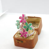 Large Sterling Silver Emerald & Ruby Paste Statement Floral Ring c1990