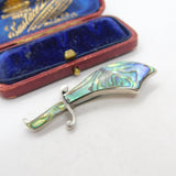 New Zealand Sterling Silver & Abalone Sword Brooch Antique c1930 Art Deco